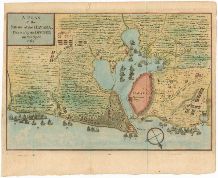 Mapa del asedio a La Habana por fuerzas Inglesas 1762