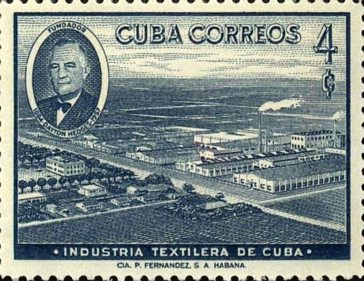 Sello postal cubano emitido en honor al empresario Dayton Hedges luego de la muerte de este en 1957