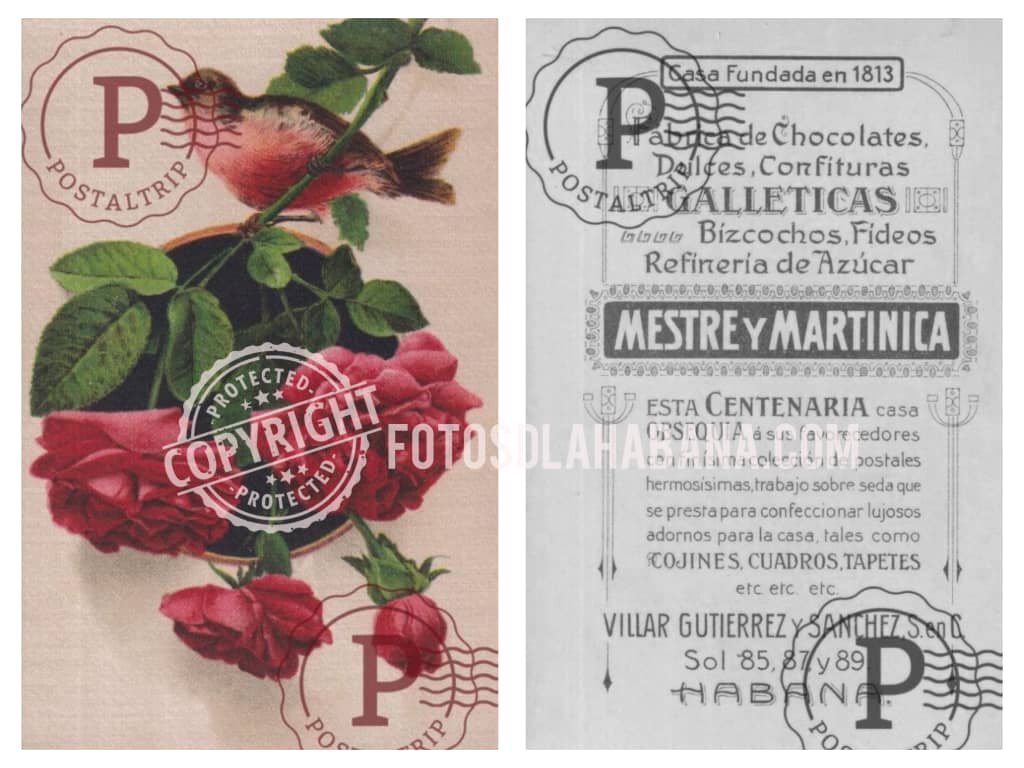 Tarjeta postal con publicidad de Mestre y Martinica
